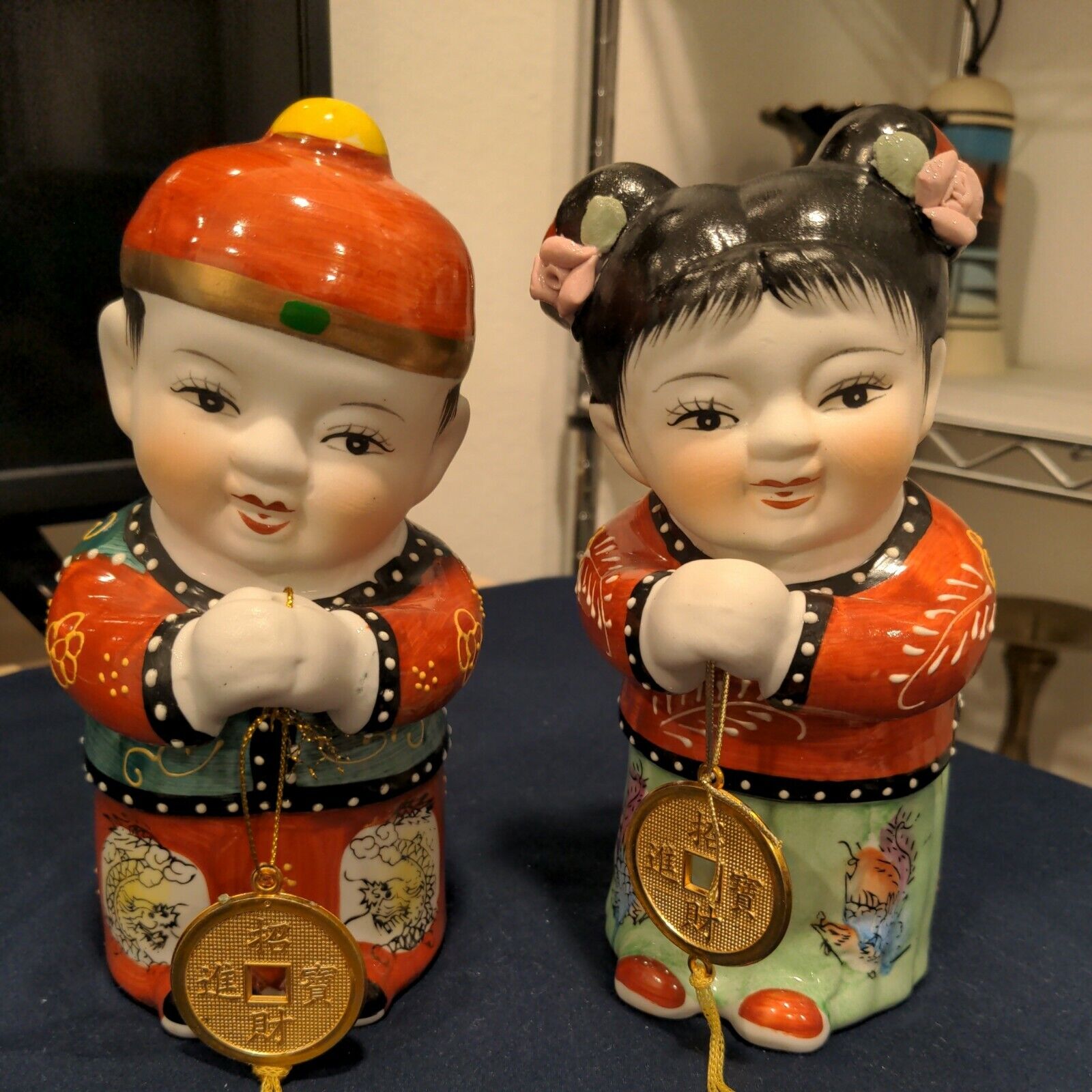 vintage hand painted boy and girl dolls, porcelain Japanese's style, beautiful!
