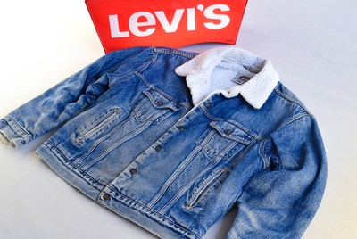 Levis Jeans Winter Jacke Jacket Sherpa Teddy gefüttert Denim 90er 90s Vintage L 