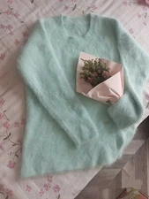 Angora Wool Sweater Blended Fuzzy Super Soft Side Slit