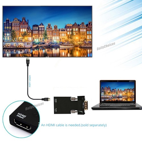 VGA to HDMI Male to Female Video Adapter Cable Converter with Audio HD 1080P - Picture 6 of 7