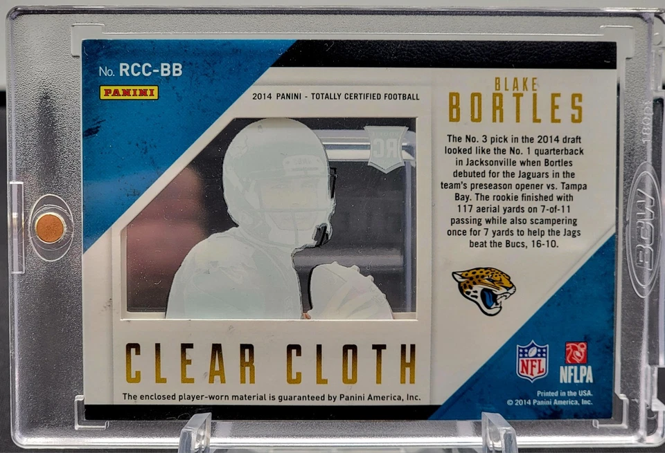 2014 Totally Certified Rookie Clear Cloth Blake Bortles Green /5 Jaguar Head RC - Image 2 of 3