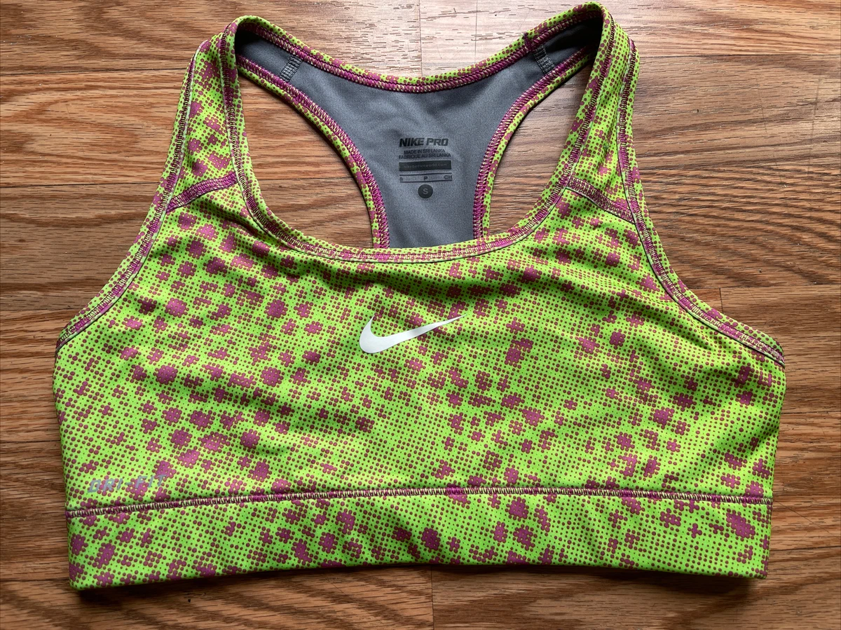 Nike Pro Dri-Fit Womens Neon Green With Pink Dots RacerBack Gym Sports Bra  Small