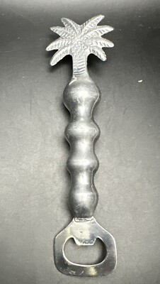 Palm Tree Beer Bottle Opener Silver Colored Metal Rounded 3D Large Handle