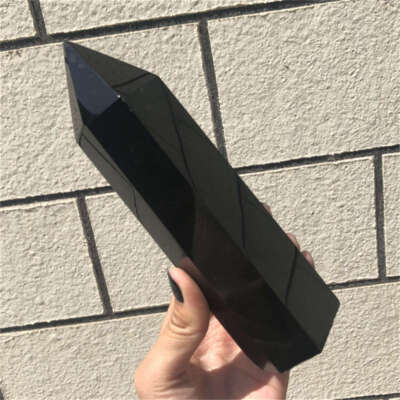 570g Natural Obsidian Obelisk Quartz Crystal Point Wand Tower Healing