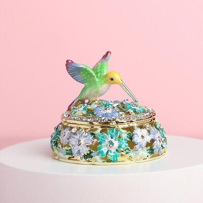 Hummingbird Trinket Box Jewelry Holder Stand Xmas Enamel Jewelry