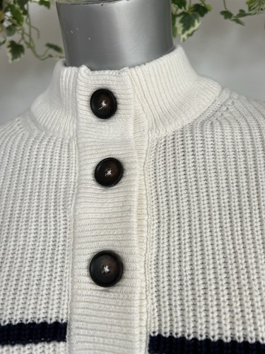 Maglione JOULES Cove Chunky lavorato a maglia taglia 8 e 22 vestibilità rilassata crema righe blu navy NUOVO - Foto 18 di 22