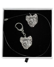 Papillon - keyring, necklace, set with a dog in white box, Art Dog UK