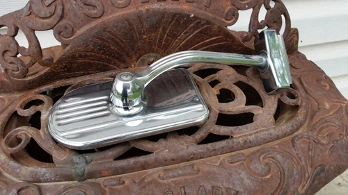 1940s art deco ROBERK side view tombstone mirror gooseneck chrome clip door edge