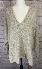 Urban Outfitters Oversized V Neck Pullover Sweater Womens M Beige Fuzzy 8844