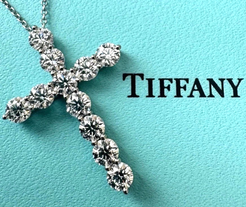 $23,500 TIFFANY & CO. 2.45CT DIAMOND EXTRA LARGE CROSS NECKLACE PENDANT PLATINUM