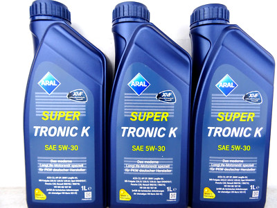 Aral Super Tronic K 5W30 LL 5W-30 Motoröl MB Opel VW Porsche Renault 3x 1Liter