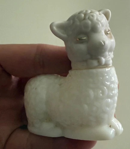 Vintage Avon White Lamb Milk Glass Perfume Bottle Figurine Empty