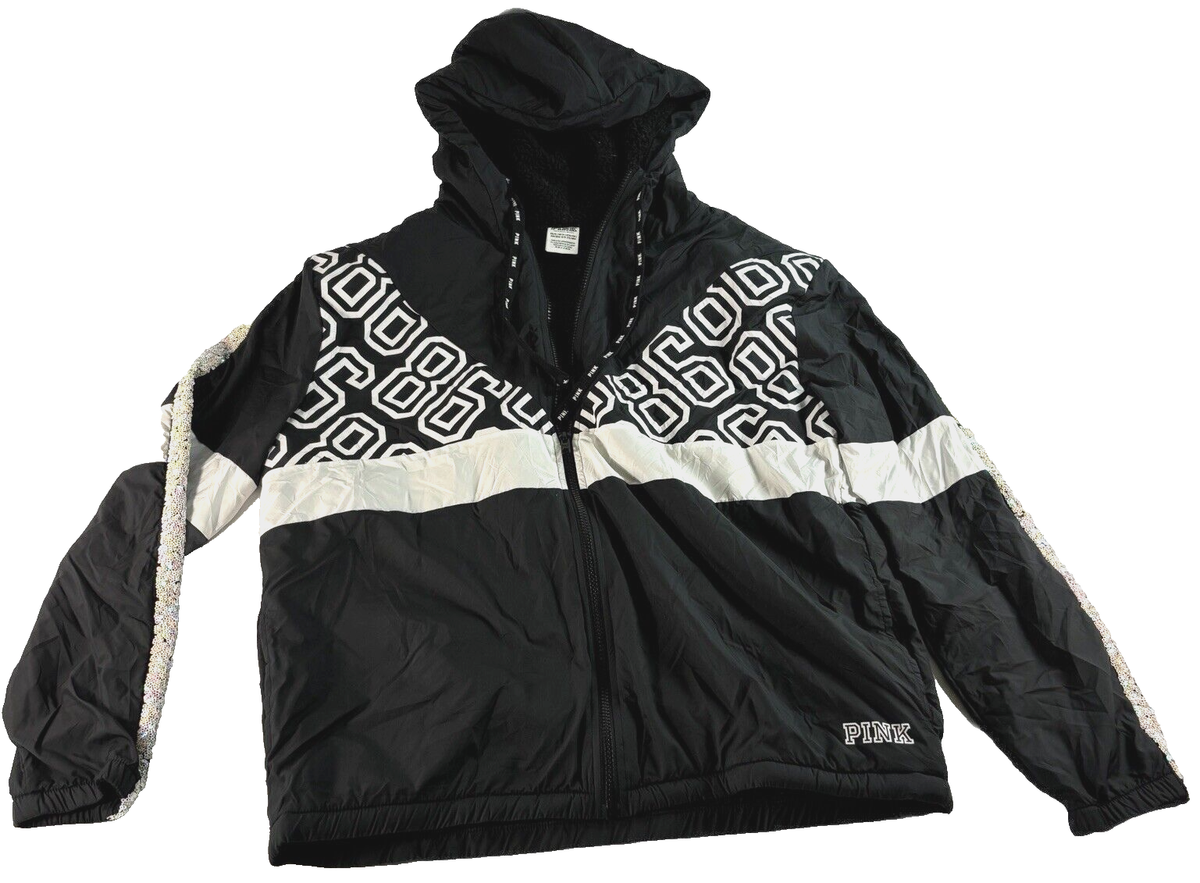 Victorias Secret Jacket Sherpa Lined Sequin Stripe Arm Full Zip  