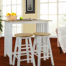 White Beech Wooden 3 pc Pub Set Table Stools Kitchen Dinette Indoor Home Dining