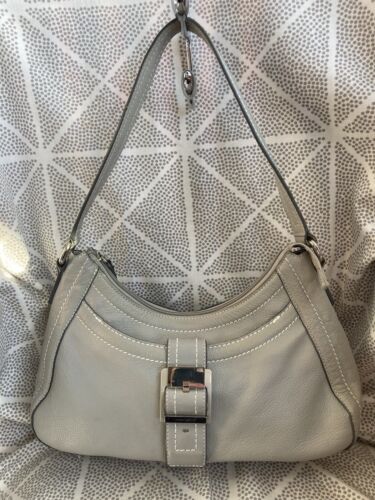 TIGNANELLO Shoulder Bag Hobo Purse Dove Gray Pebbled Leather Lined Pockets EUC - Picture 1 of 20