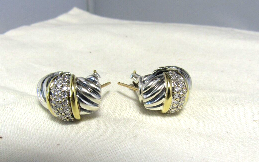 David Yurman Sterling Silver & 18k Pave Diamond Shrimp Earrings | eBay