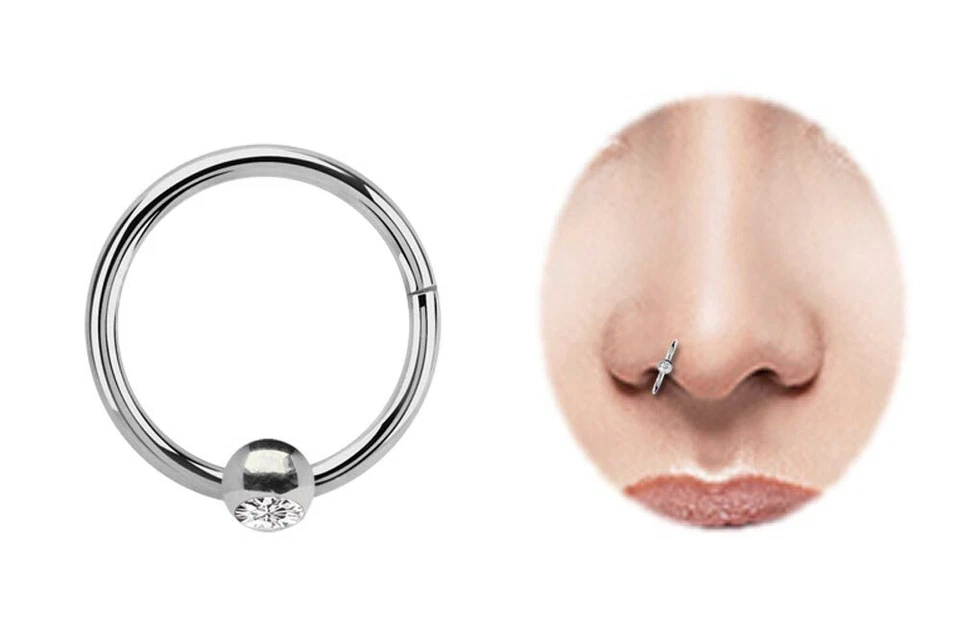 Titan Piercing Orecchio Naso Anello Bcr 1,0mm Con Clicker E Sfere Cristallo - Immagine 3 di 4