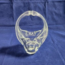 Clear Art Glass Basket Vase Kissing Handles Candy Nut Bowl Thick Heavy Toscany?