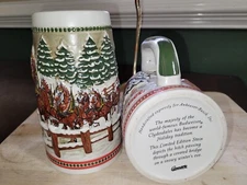 2-Budweiser Stein Ltd Edition Hitch Passing Thru Covered Bridge Ceramarte/ Gift