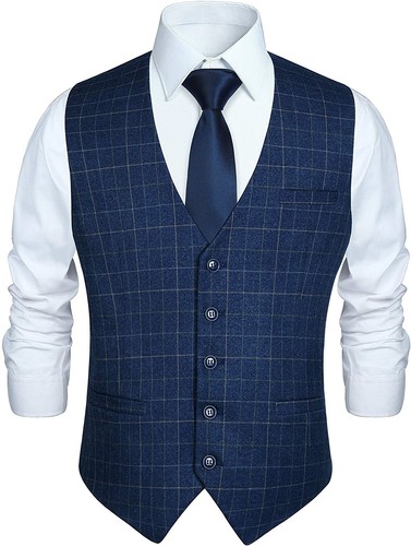 HISDERN Gilet da Abito Uomo in Cotone Scozzese Formale M, Blu Reale | eBay