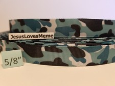 Grosgrain Ribbon Camo Multi Blue Black White Country Living Hunting Fishing 5/8"