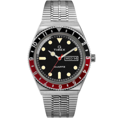 TIMEX Q TW2U61300 Stainless Steel Quartz Watch PEPSI Bezel Black x