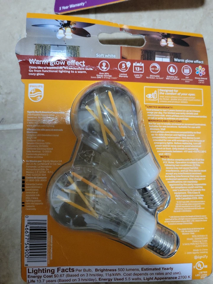 Philips Warm Glow 60W Equivalent Soft White A15 Base Dimmable LED Light Bulb - Image 2 of 4