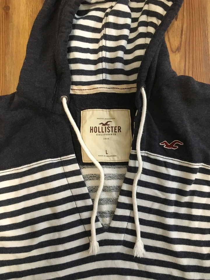 Hollister vintage para mujer talla. Top con capucha cuello en V punto a rayas gris y blanco L. Suave. Foto 2 de 4