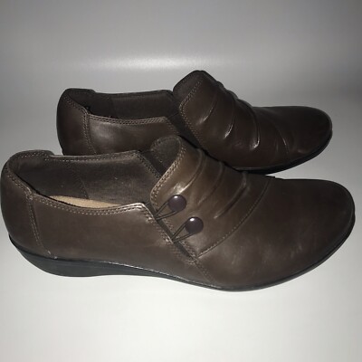 Clarks Shoes Soft Cushion Everlay Romy Brown Leather Slip On