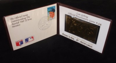 Lou Gehrig HOF Member Baseball Legends Gold Stamp w/First Day