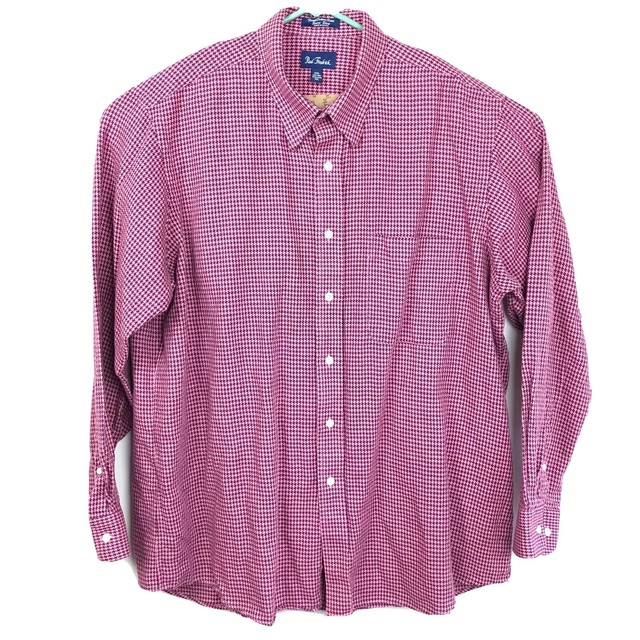 Paul Fredrick Mens XL Pink Houndstooth Button Down Sport Shirt Linen