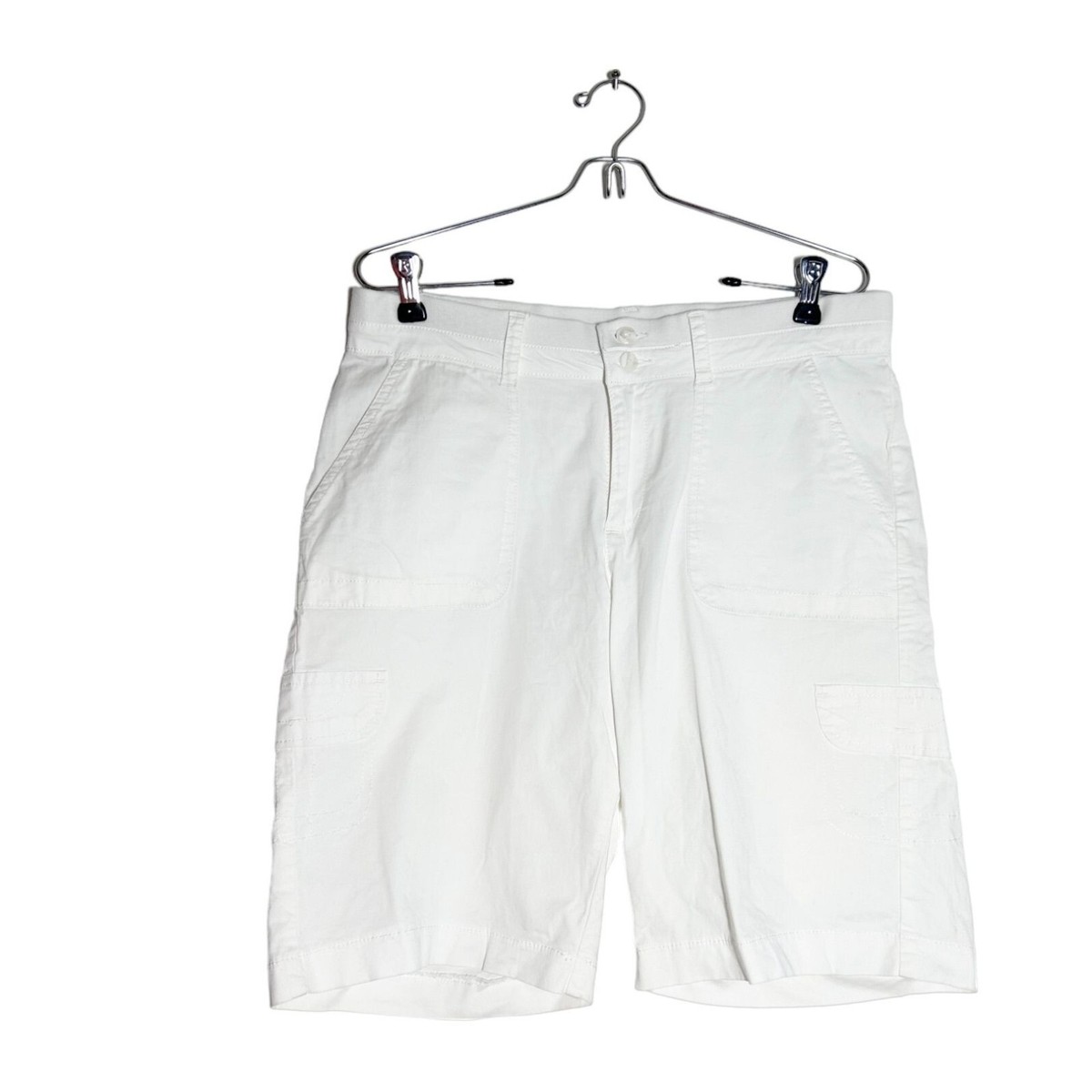 Lee Womens Relaxed Fit Avey Knit Waist Cargo Bermuda in White Sz