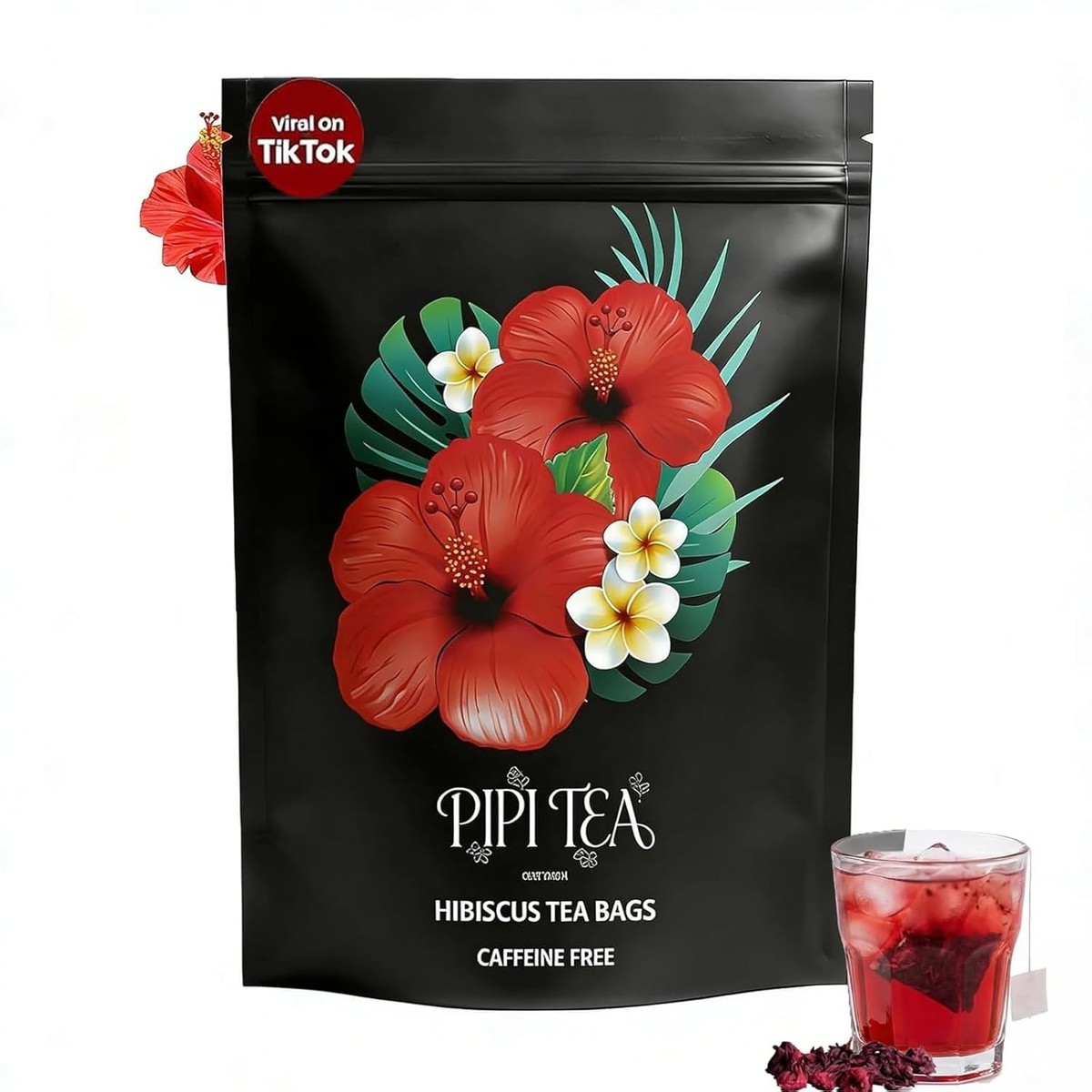 PiPi Tea Organic Hibiscus Tea Bags – Caffeine Free Herbal Tea Rich