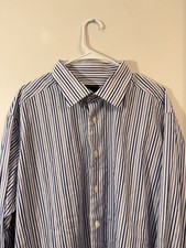 David Donahue Trim Dress Shirt Men’s Size XL -18.5 34/35 Blue Striped