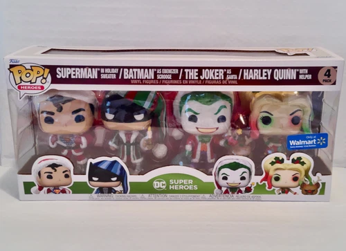 Funko Pop! DC Super Heroes Christmas 4 Pack Superman Batman Harley Quinn Joker