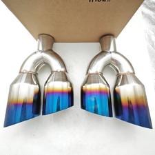 Quad 4in Out Blue Flame Dual Exhaust Tip 2.5in Inlet 12in Lnth Sideway Cut Ends