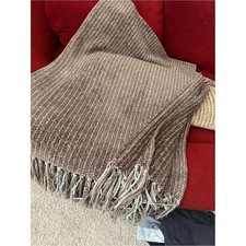 Restoration Hardware 5lb Brown and Blue Chenille Woven Fringe Throw
