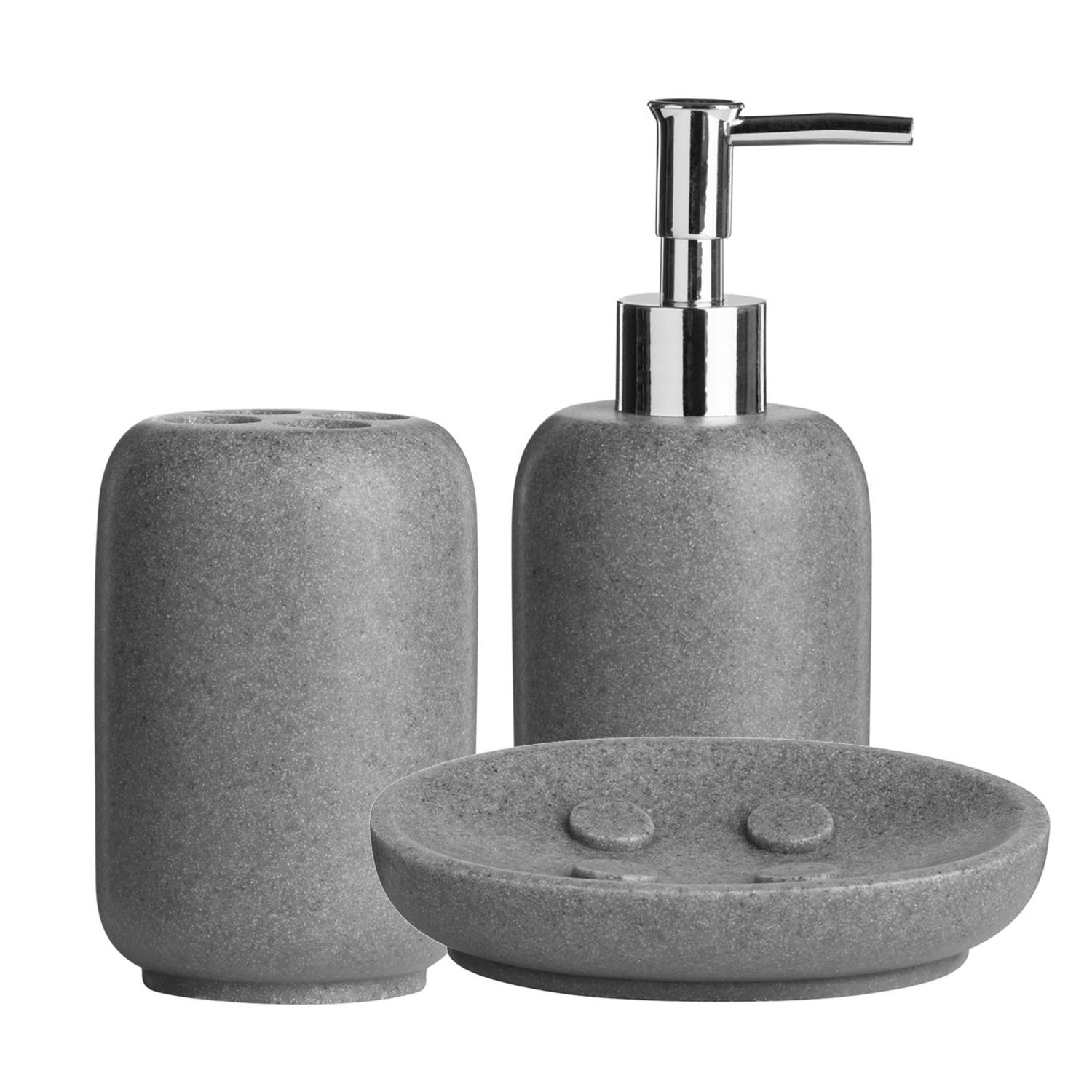 Canyon Grey Stone Toothbrush Holder Soap Dish Dispenser Bathroom Accessory Set