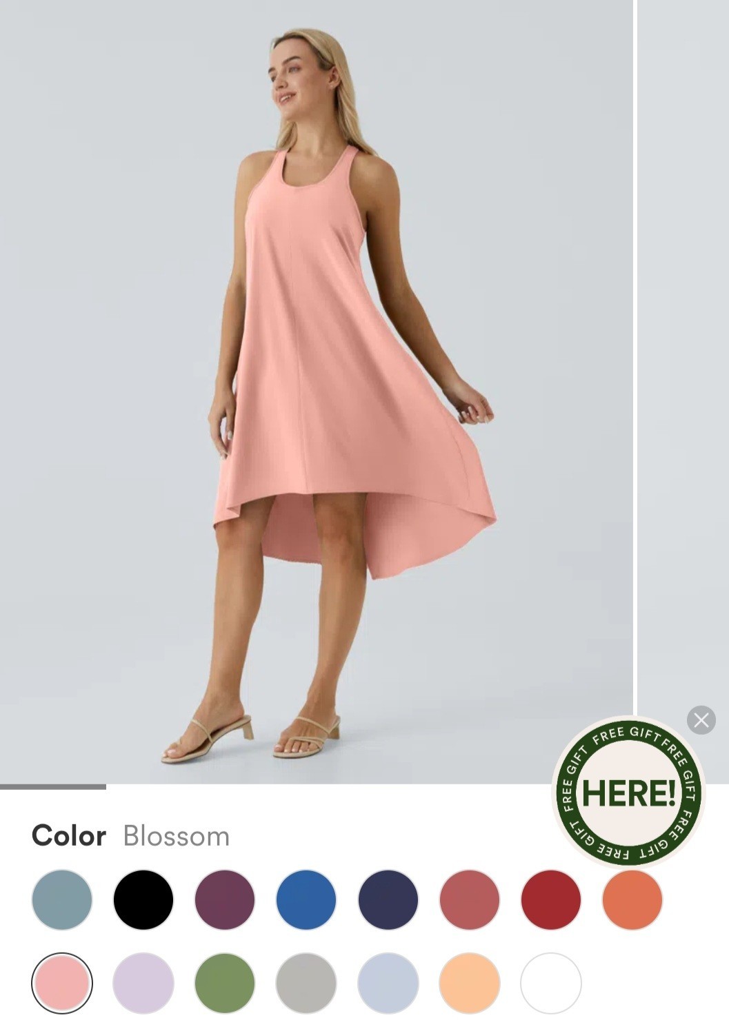 Halara Sz. M NWT Breezeful Racerback Hi-Lo Built In Bra Pocket Dress. Blossom