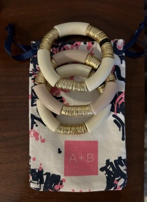 Allie + Bess Set Of 3 Zo Bracelets Stack Ivory Cream  And Pale Pink