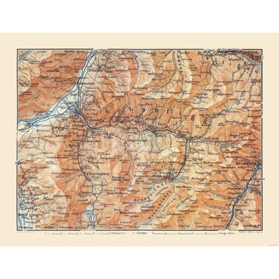 Historic Map - Schanfigg Switzerland - Baedeker 1921 - Vintage Wall Art