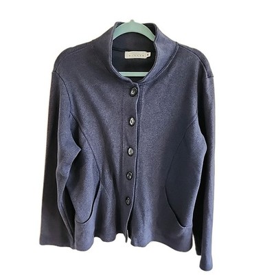 Women's WILLOW Button Down Blue Sweatshirt 2 Pockets Cute Buttons. Comfy Size M