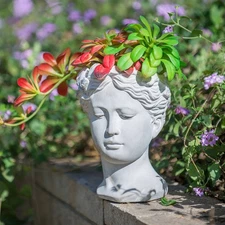 Female Statue Head Cement Planter Greek/Roman Style Creative Portrait Flower Pot