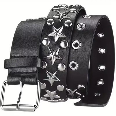 Chrom / Punk / Gothic Stil Y2K Gürtel schwarz mit silbernen detaillierten Nieten