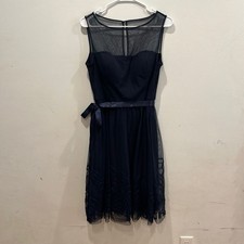 Eliza J Women's Large Navy A-Line Illusion High Neckline Cocktail Dress Bow Belt