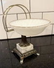 Vintage Art Deco Milk Glass Brass Marble Soap Dish Towel Holder Bathroom Decor
