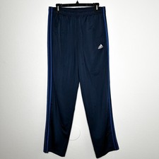 Adidas Womens Blue Straight Leg Track Pants Striped Size L Pockets EUC