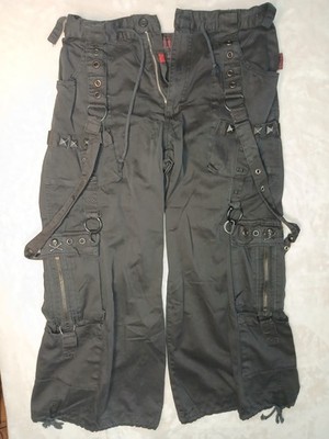 Vtg Tripp NYC Mens L Y2K EX Wide Leg Pants BLACK Baggy Gothic Skater Skull 33x30