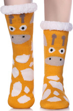 Womens Super Soft Cute Cartoon Animal Fuzzy Cozy Non-Slip Winter Slipper Socks