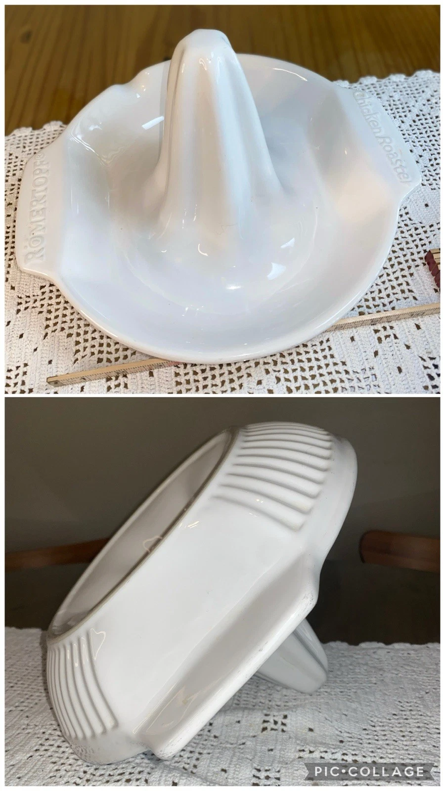 Chicken Roaster Upright White Glazed Stoneware Oven Baking Dish Römertopf